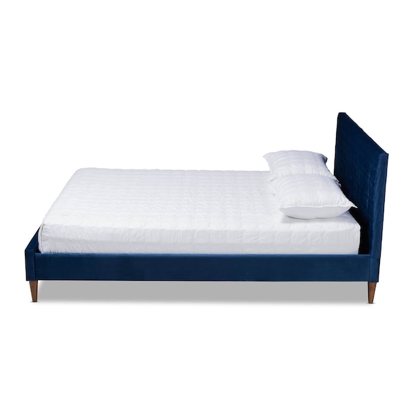 Frida Royal Blue Velvet Upholstered Queen Size Bed